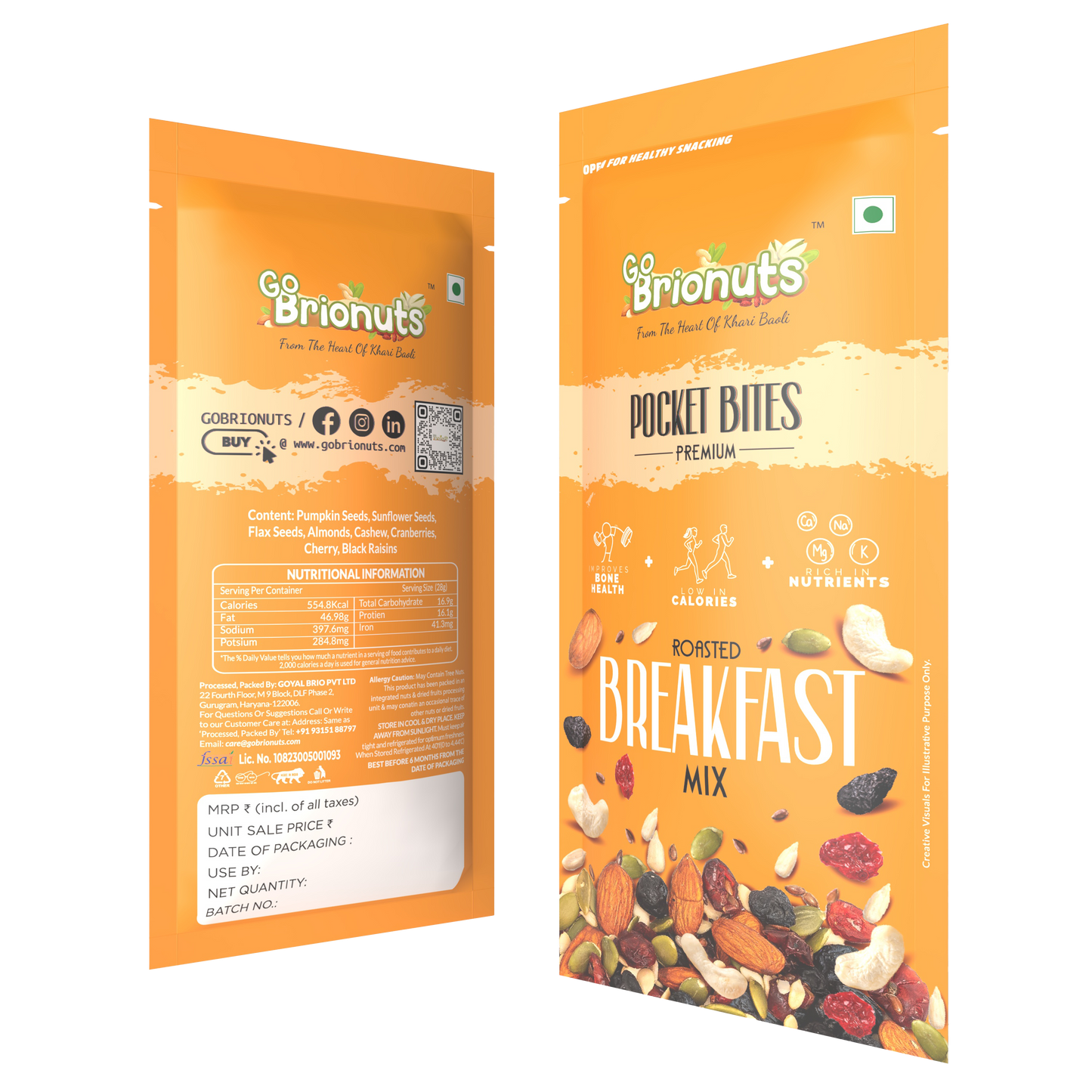 Breakfast Mix, Roasted- Slightly Salted, Pack of 6- 40gms each (240gms)