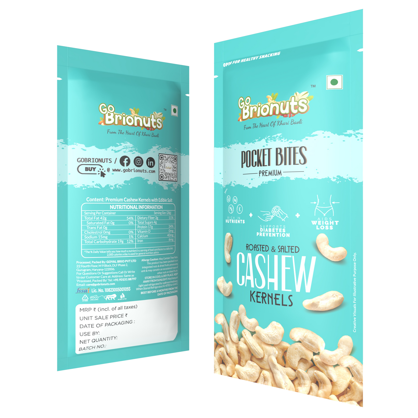 Cashews, Roasted-Salted, Pack of 6- 40gms each (240gms)