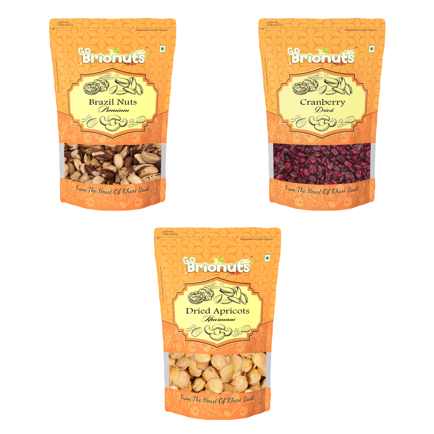 Healthy Benefits Combo ( Brazil Nuts 250gms + Dried Cranberry 250gms + Dried Apricots 250gms )